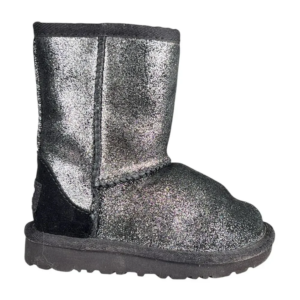 UGG Kids Classic Metallic Black Glitter Winter Snow Boot Size US 6